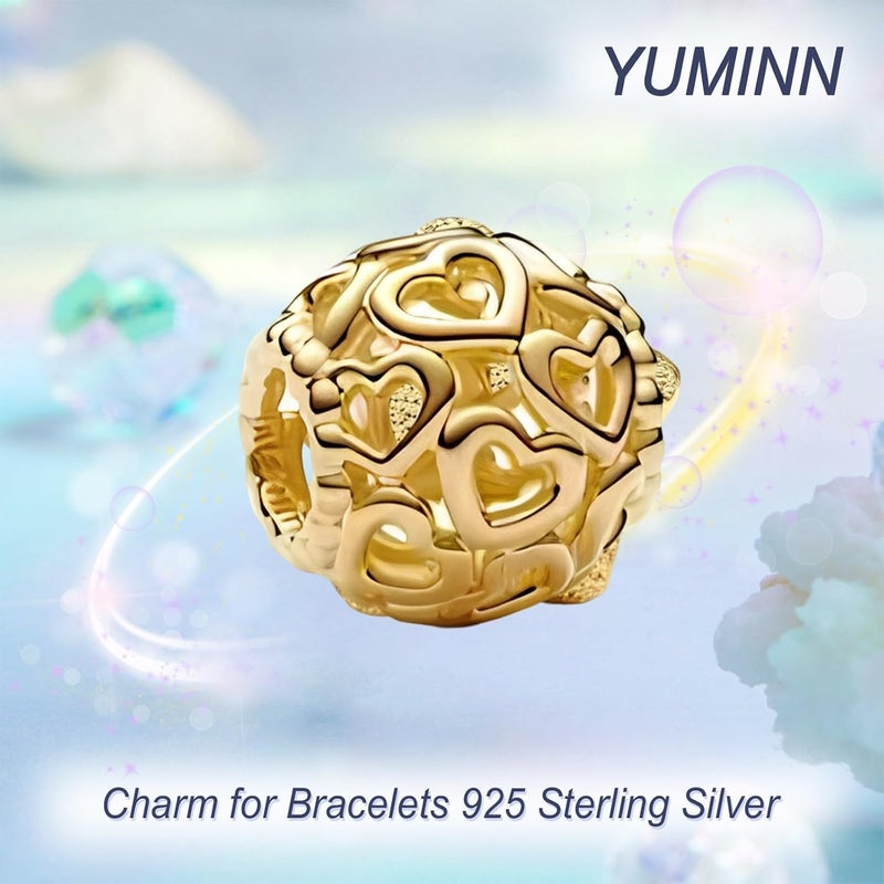 YUMINN سحر فضة استرلينية 925 للأساور، سحر الحب والقلب، خرز متدلي من زهور الكرز، مجوهرات للنساء - Image 2